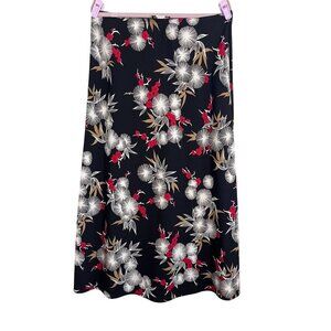 Retro Colorful Floral Skirt 12 Black Boho Western Hippie Indie 80s Folk Cowgirl